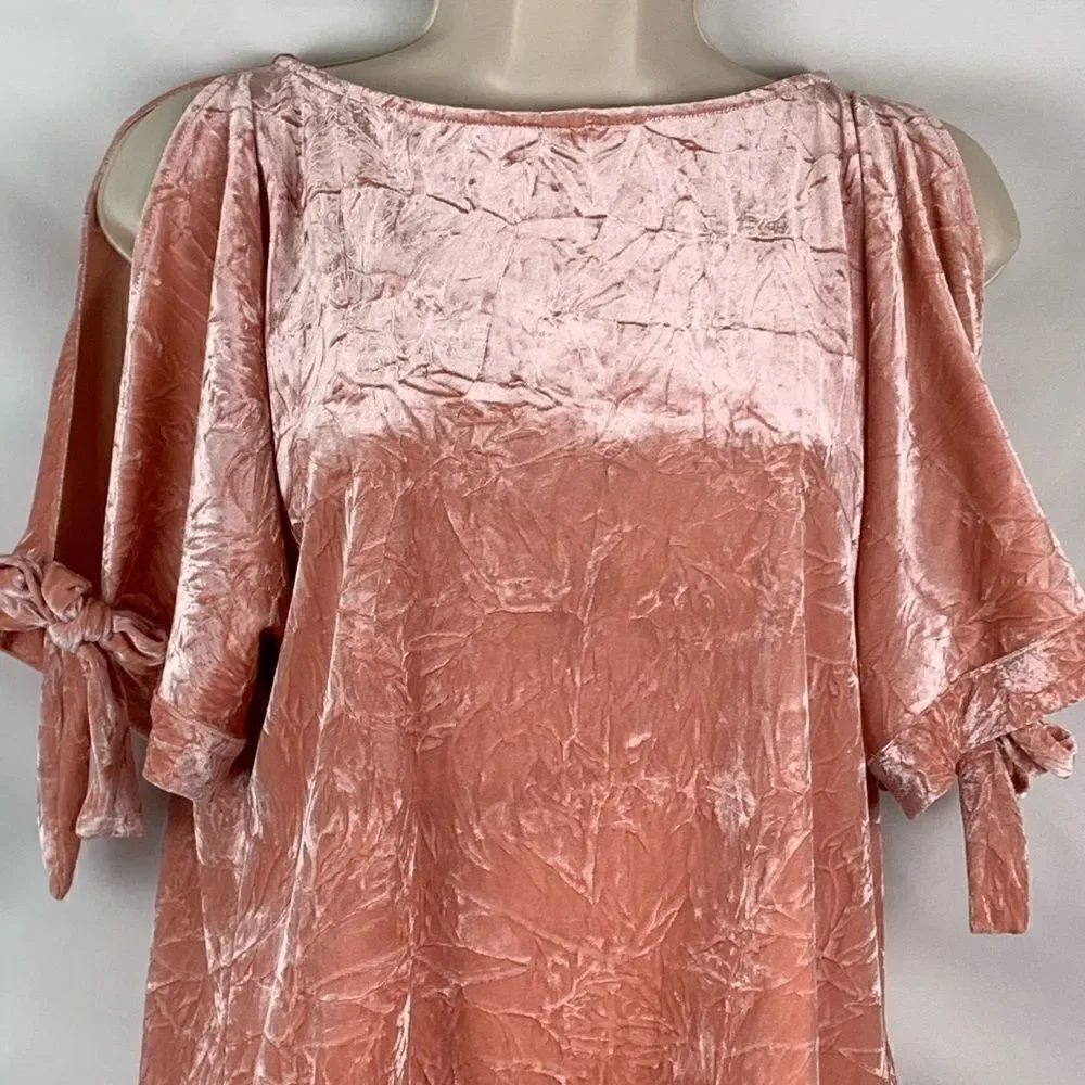 Maeve Anthropologie peach velour cold shoulder top
